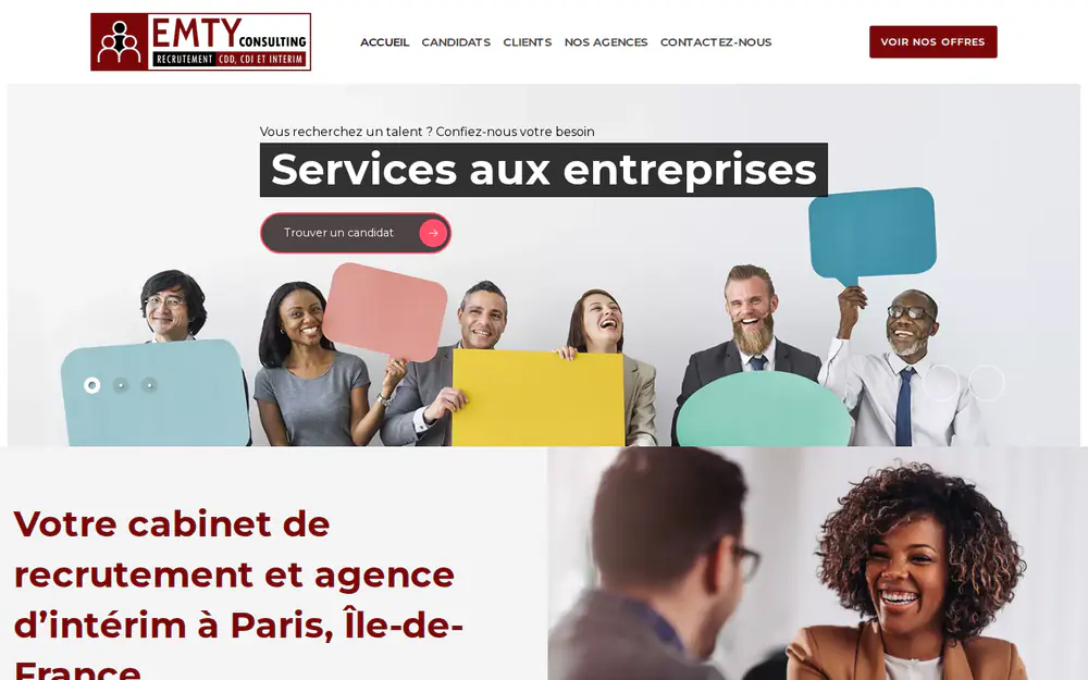 Aperçu réel du projet Emty Consulting