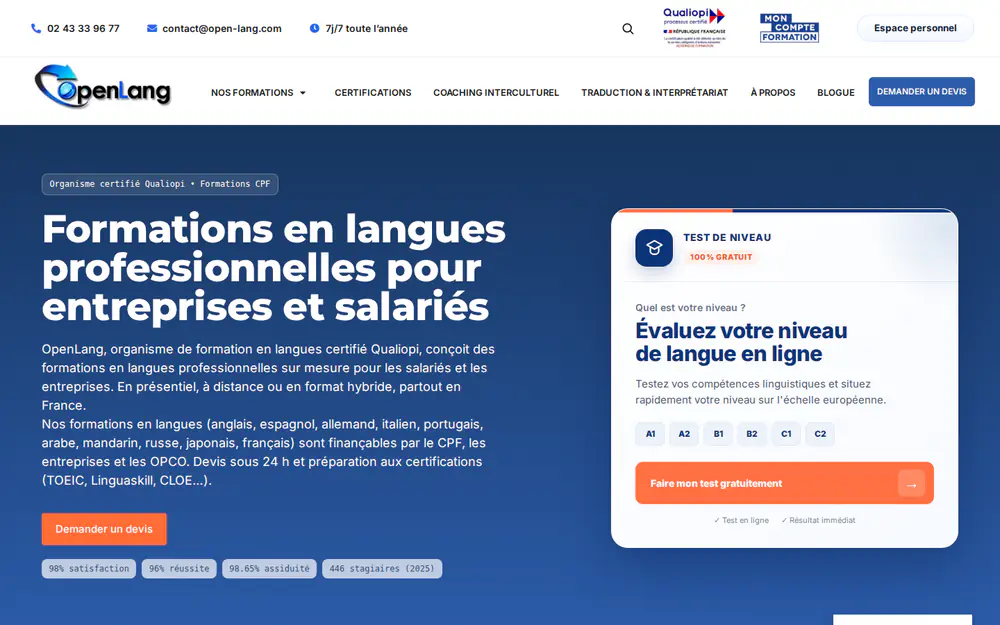 Aperçu réel du site OpenLang